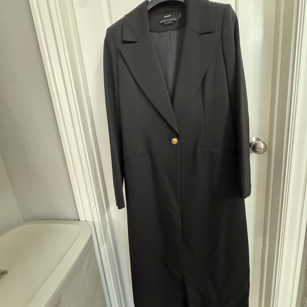 Alice + Olivia Black Long Blazer Coat with Gold Button - Picture 7 of 11